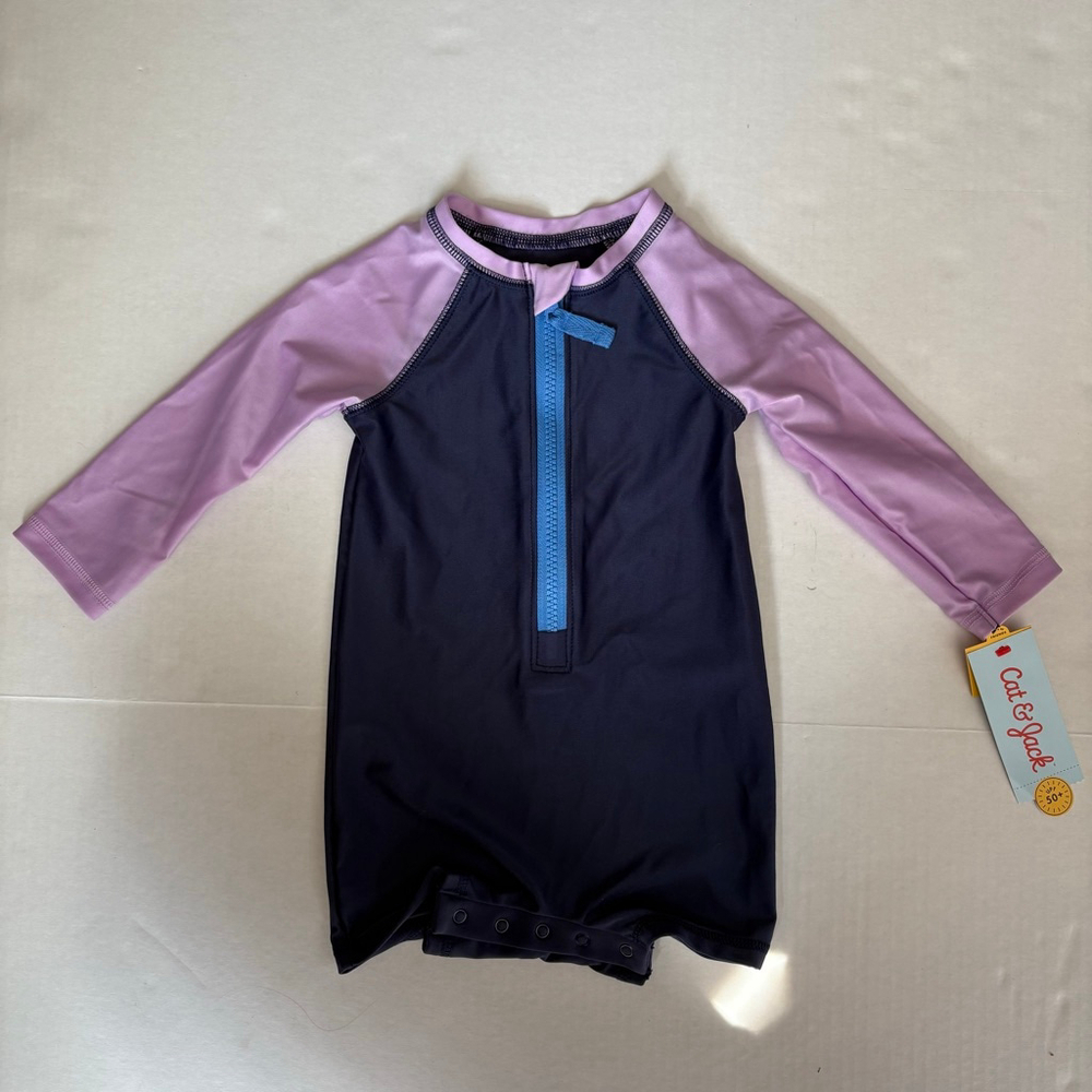 NWT Kids Cat & Jack Rash Guard Swimsuit Navy/Purple Size 18M